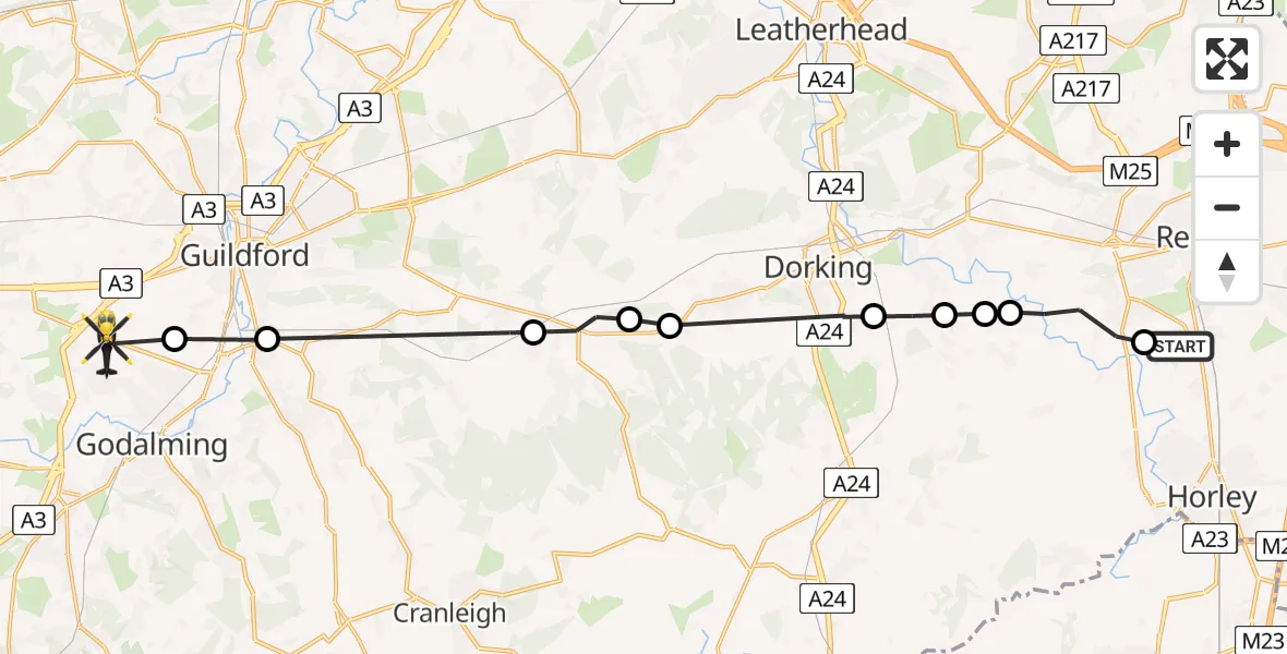 Routekaart van de vlucht: Police Helicopter to Compton, FP288