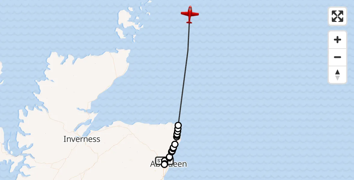 Flight route map: Air Ambulance Aircraft to North Sea, North Sea