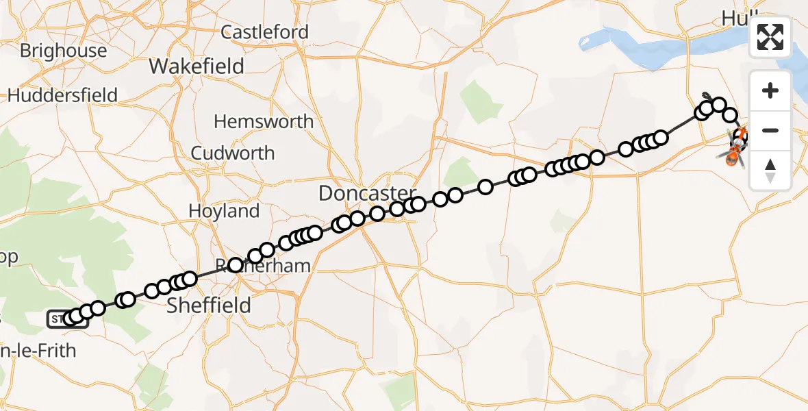Flight route map: Coastguard Helicopter to Humberside Airport, Humberside Airport