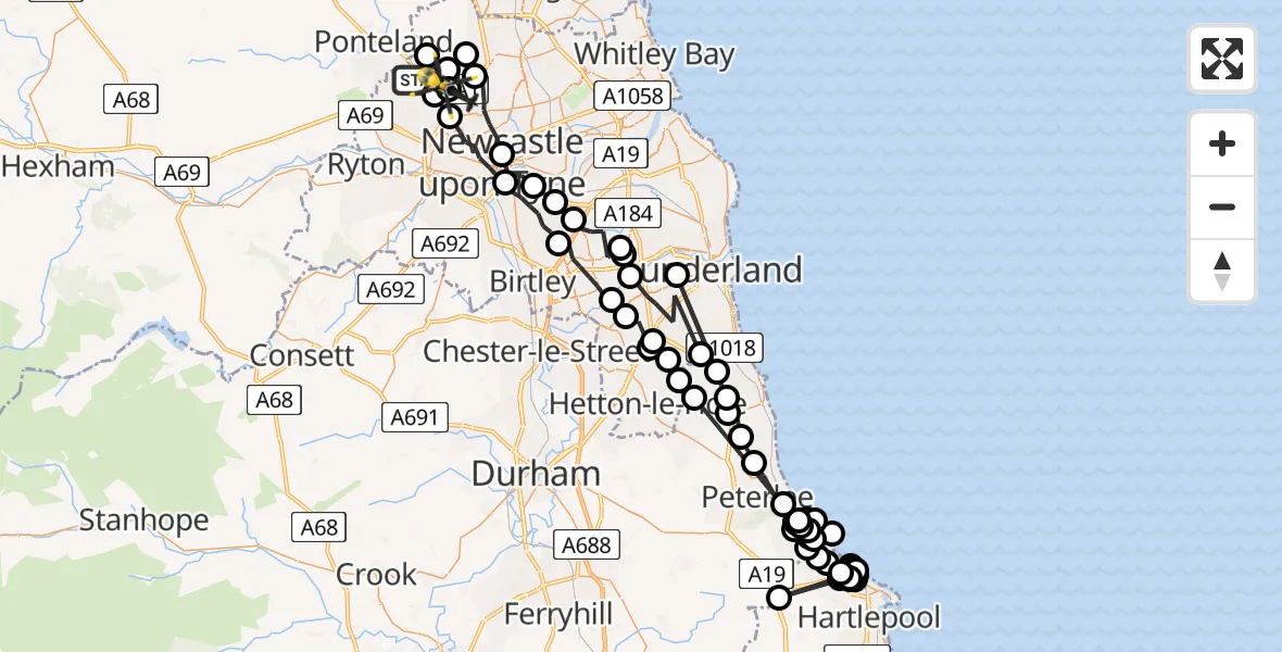 Flight route map: Police Helicopter to Newcastle upon Tyne, Eden Park Court