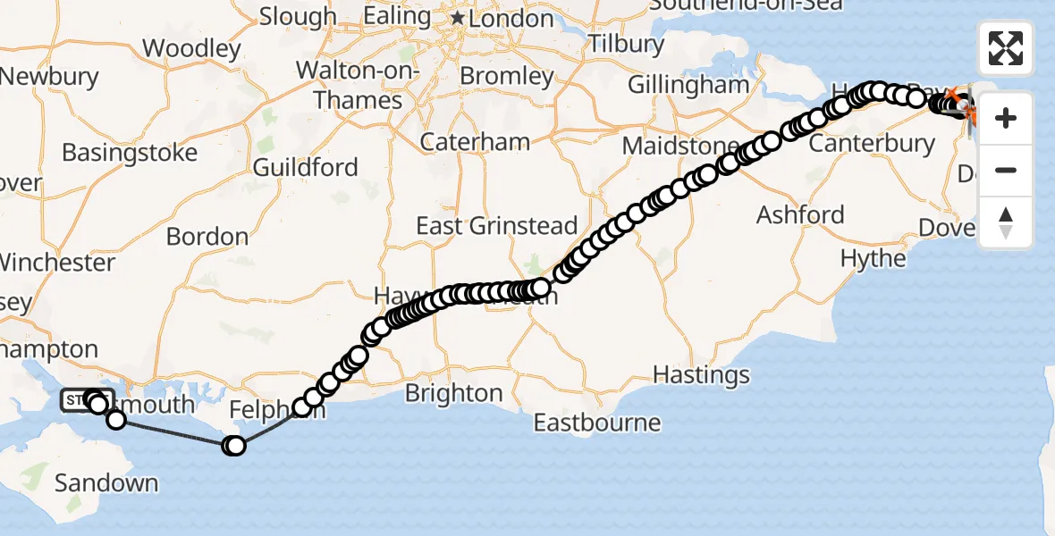 Flight route map: Coastguard Helicopter to Manston Airport, Manston Airport