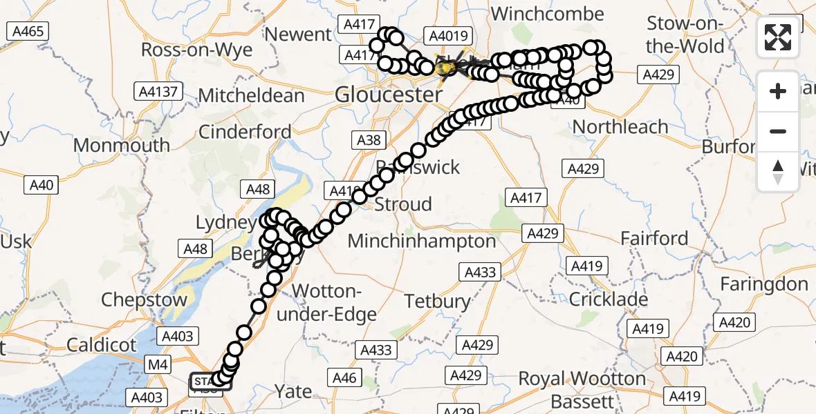 Flight route map: Police Helicopter to Cheltenham, Gemini Close