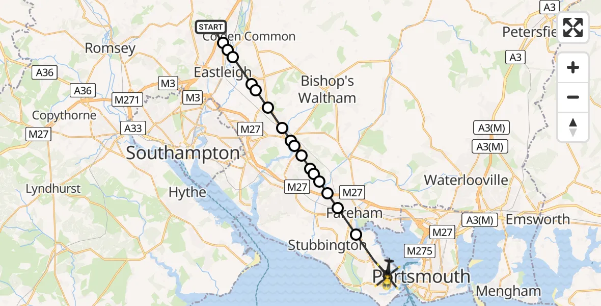 Flight route map: Police Helicopter to Gosport, Gosport