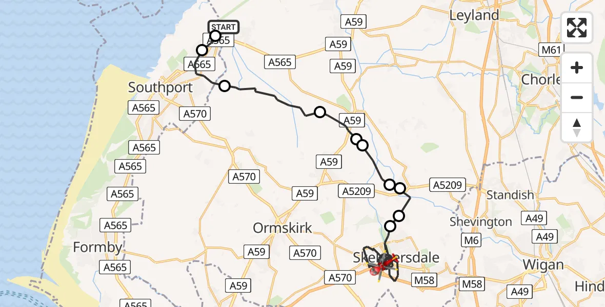 Routekaart van de vlucht: Air Ambulance Helicopter to Skelmersdale, Glenburn Road