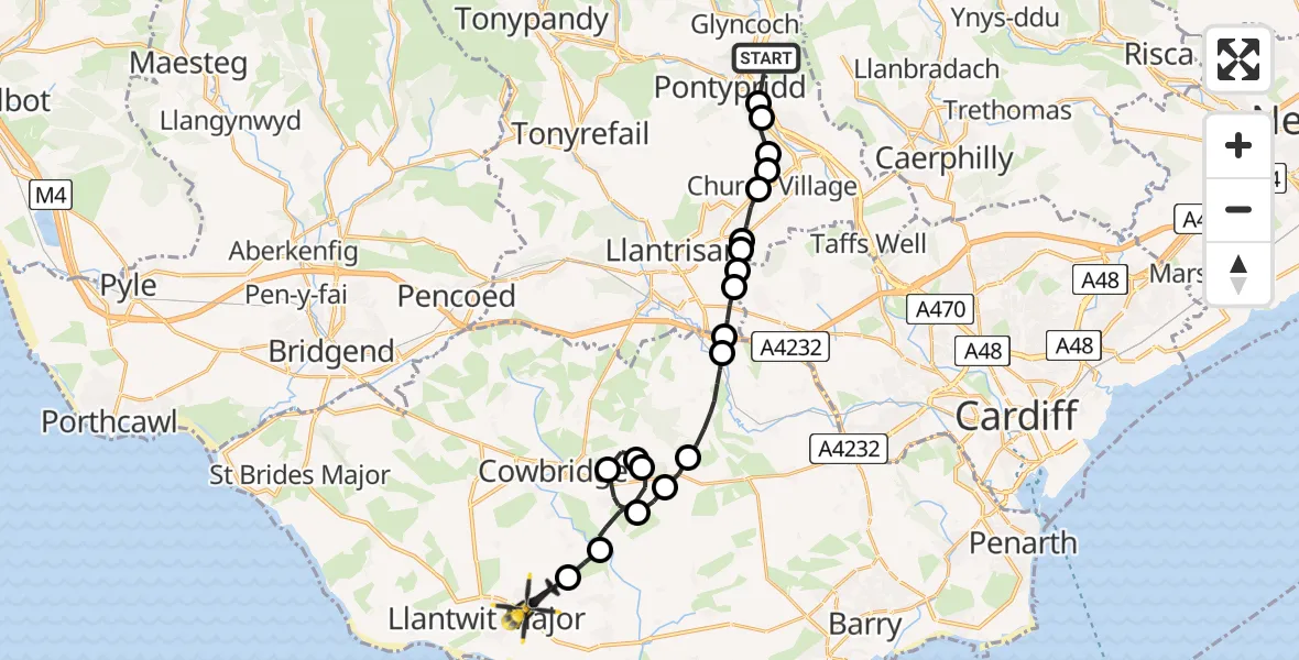 Routekaart van de vlucht: Police Helicopter to Llanmaes, Llanmaes