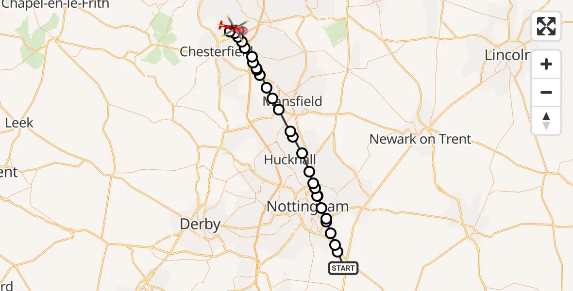Flight route map: Air Ambulance Helicopter to Barrow Hill, Campbell Drive