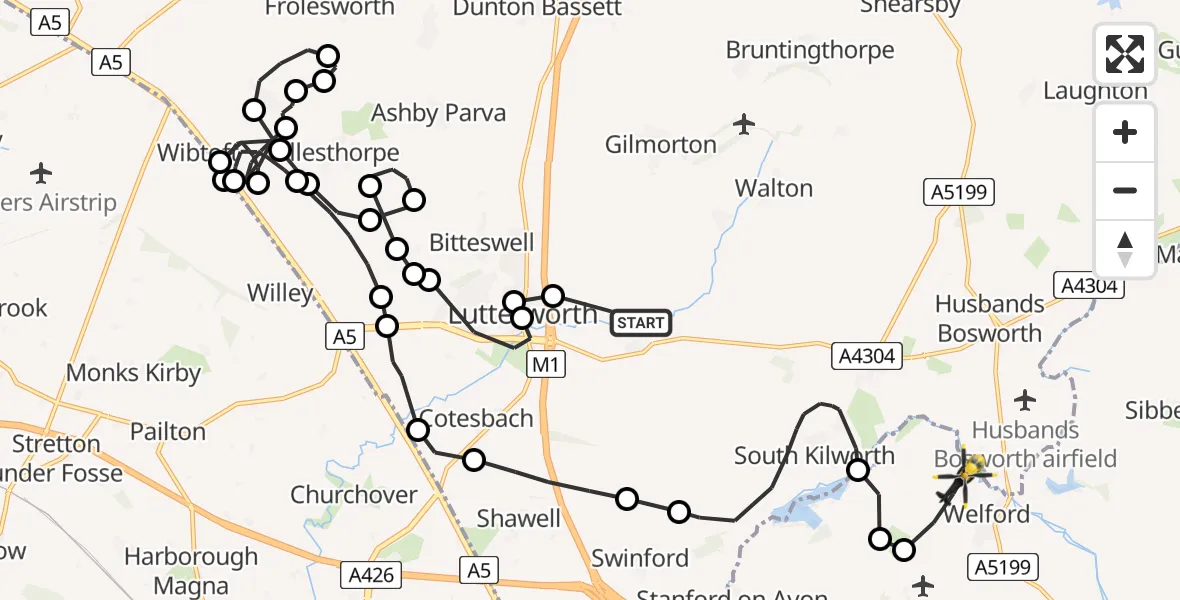 Flight route map: Police Helicopter to Welford, Welford