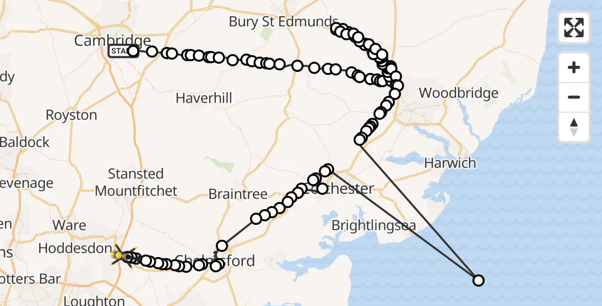 Routekaart van de vlucht: Police Helicopter to North Weald Bassett, Wynters