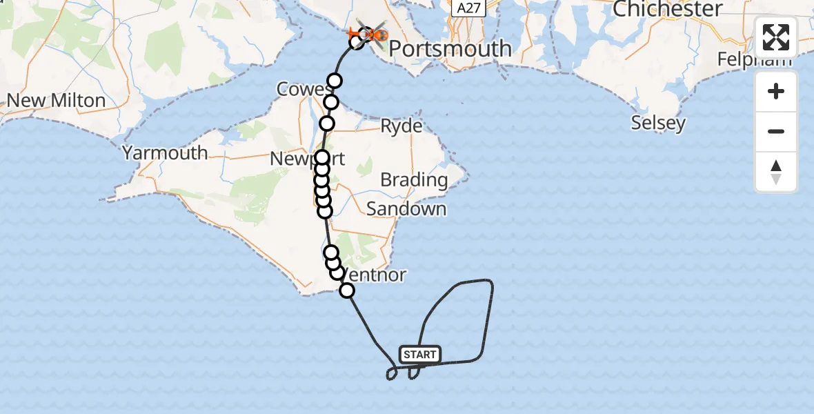 Flight route map: Coastguard Helicopter to Solent Airport, Solent Airport