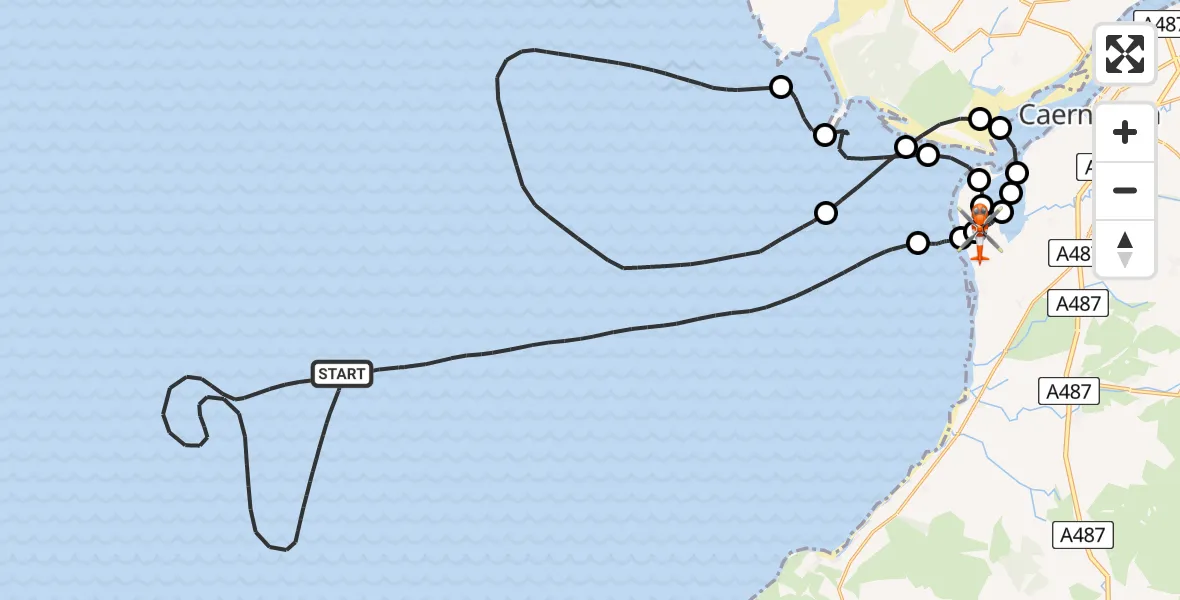 Flight route map: Coastguard Helicopter to Caernarfon Airport, Caernarfon Airport