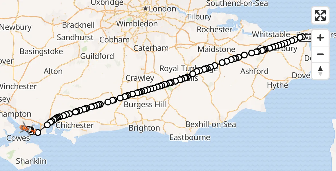 Flight route map: Coastguard Helicopter to Solent Airport, Solent Airport