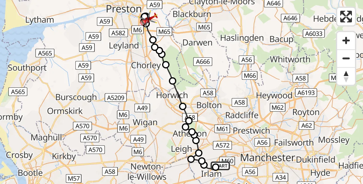 Routekaart van de vlucht: Air Ambulance Helicopter to Coupe Green, Daub Hall Lane