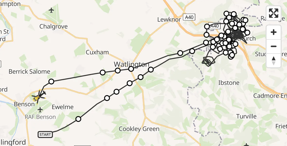 Flight route map: Police Helicopter to Benson, Brook Street