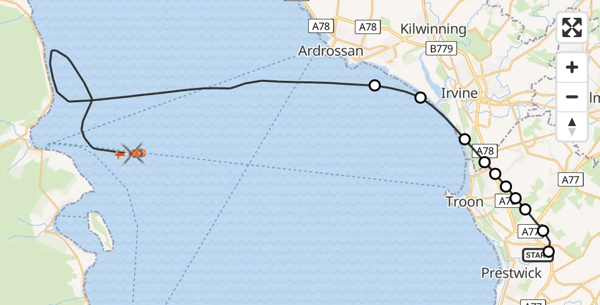 Flight route map: Coastguard Helicopter to Inner Seas, Inner Seas