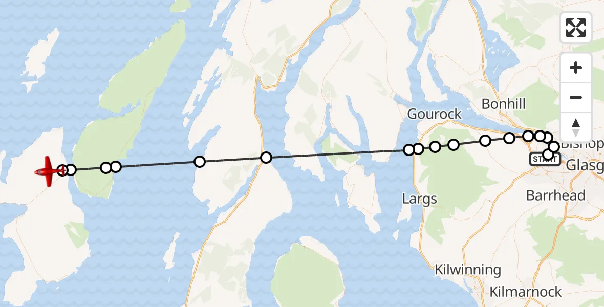 Flight route map: Air Ambulance Aircraft to Keills, Abbotsinch Road