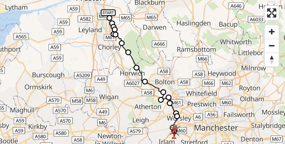 Routekaart van de vlucht: Air Ambulance Helicopter to Manchester Barton Aerodrome, Manchester Barton Aerodrome