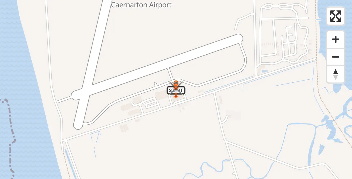 Flight path map showing Coastguard Helicopter route from Caernarfon Airport to Caernarfon Airport