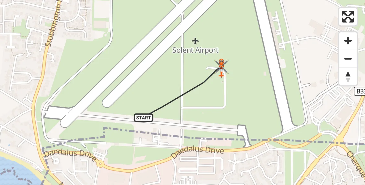 Flight path map showing Coastguard Helicopter route from Solent Airport to Solent Airport
