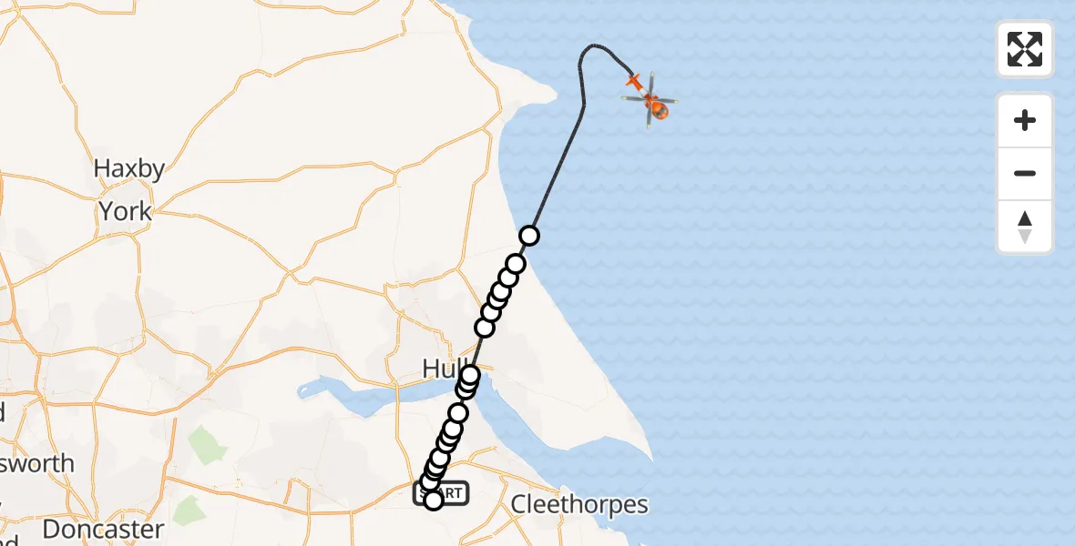 Flight route map: Coastguard Helicopter to North Sea, North Sea