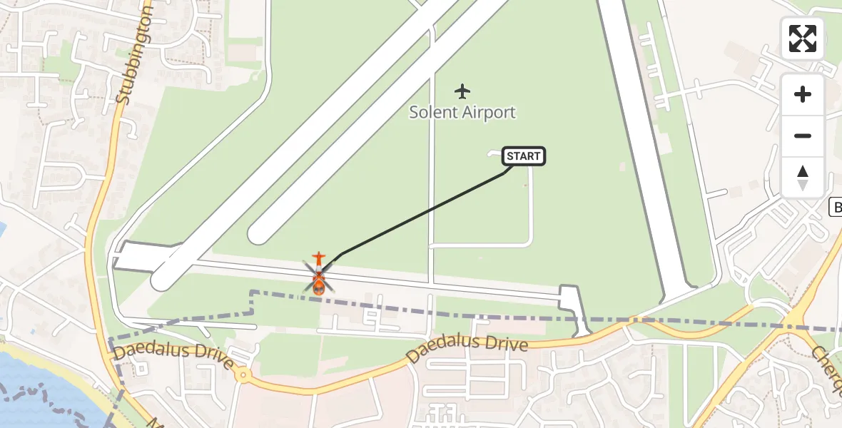 Flight path map showing Coastguard Helicopter route from Solent Airport to Solent Airport