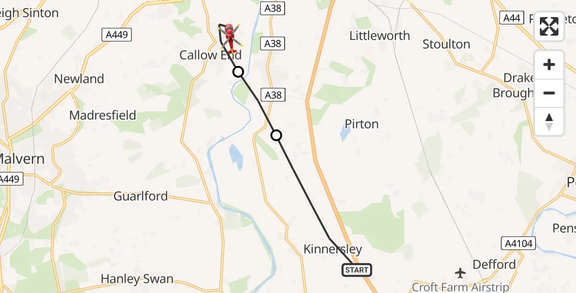 Routekaart van de vlucht: Air Ambulance Helicopter to Powick, Beauchamp Lane