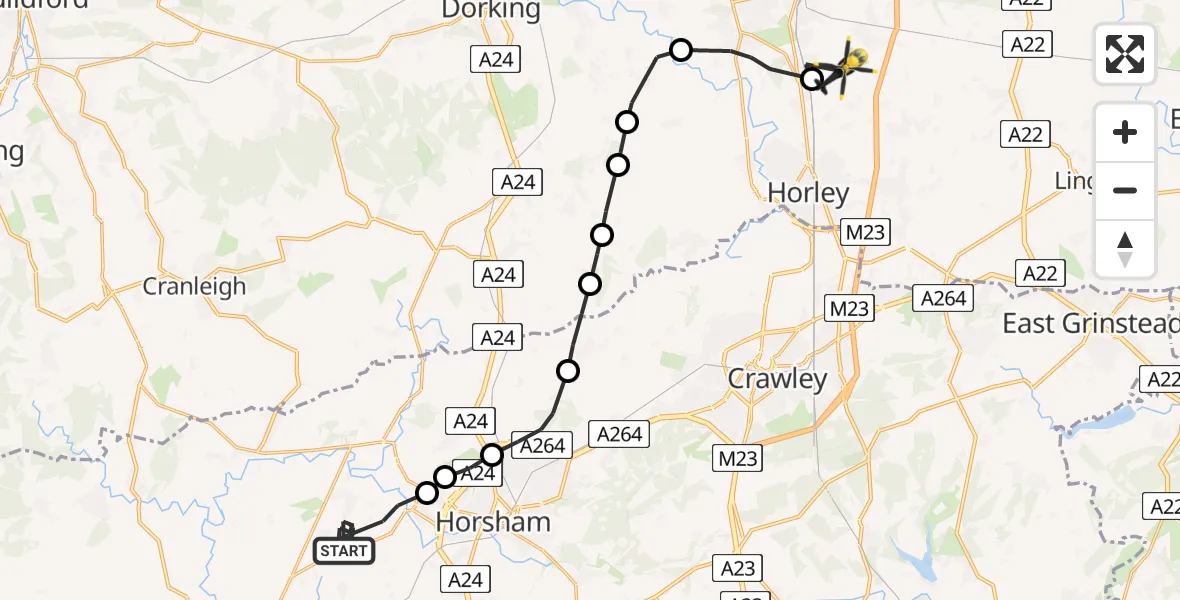 Routekaart van de vlucht: Police Helicopter to Redhill Aerodrome, Redhill Aerodrome