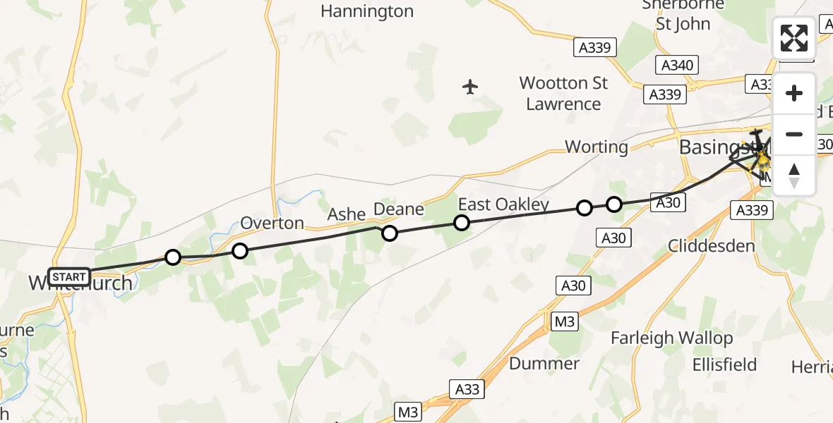 Routekaart van de vlucht: Police Helicopter to Basingstoke, Crossborough Hill