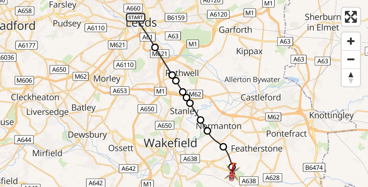 Flight route map: Air Ambulance Helicopter to YAA Nostell Helicopter Port, YAA Nostell Helicopter Port
