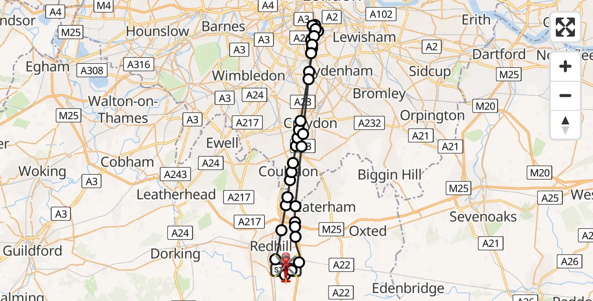 Routekaart van de vlucht: Air Ambulance Helicopter to Redhill Aerodrome
