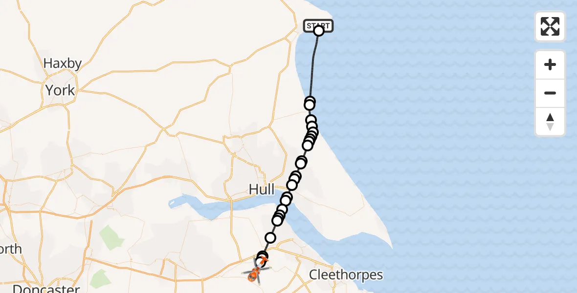 Flight route map: Coastguard Helicopter to Humberside Airport, Humberside Airport
