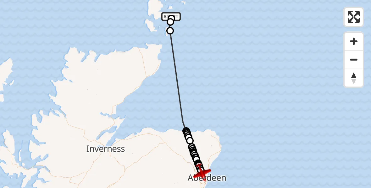 Flight route map: Air Ambulance Aircraft to Aberdeen International Airport, Aberdeen International Airport