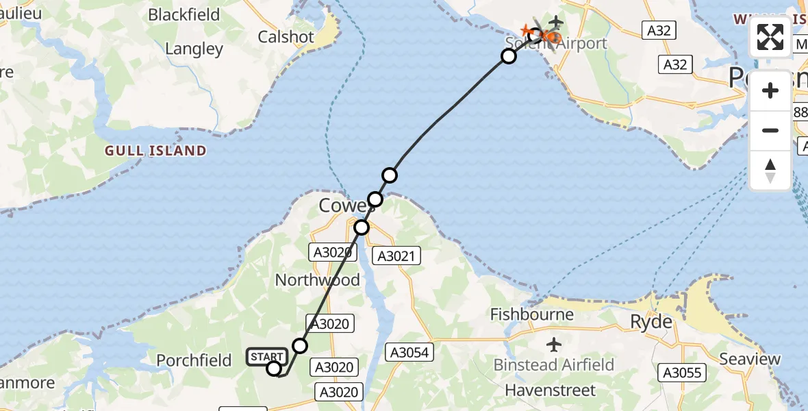 Routekaart van de vlucht: Coastguard Helicopter to Solent Airport, Solent Airport