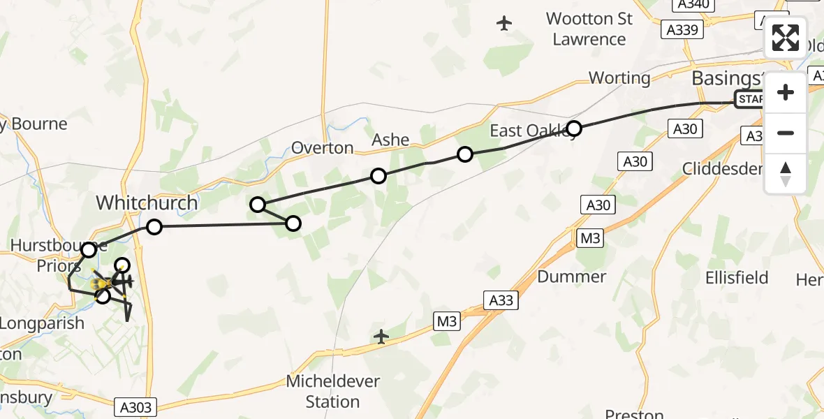 Routekaart van de vlucht: Police Helicopter to Longparish, Nuns Walk