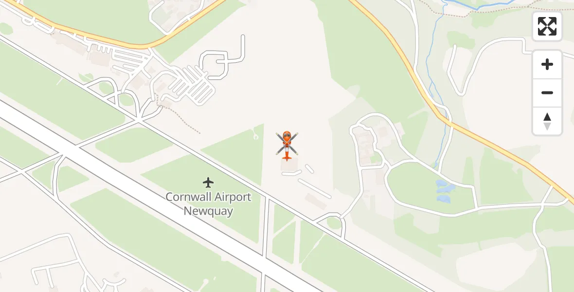 Flight path map showing Coastguard Helicopter route from Cornwall Airport Newquay to Cornwall Airport Newquay