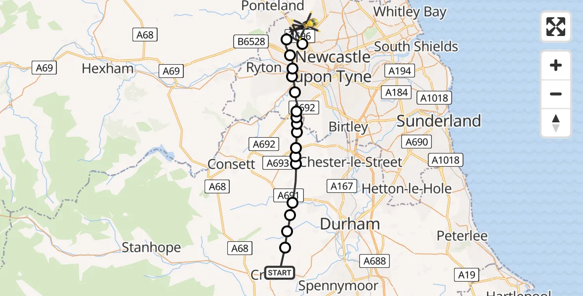 Flight route map: Police Helicopter to Newcastle upon Tyne, Falcon Way