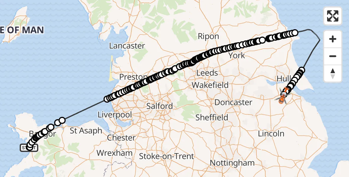Flight route map: Coastguard Helicopter to Kirmington, Forty Foot Lane