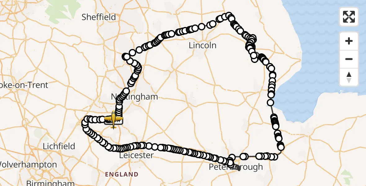 Flight route map: Police Aircraft to East Midlands Airport, East Midlands Airport