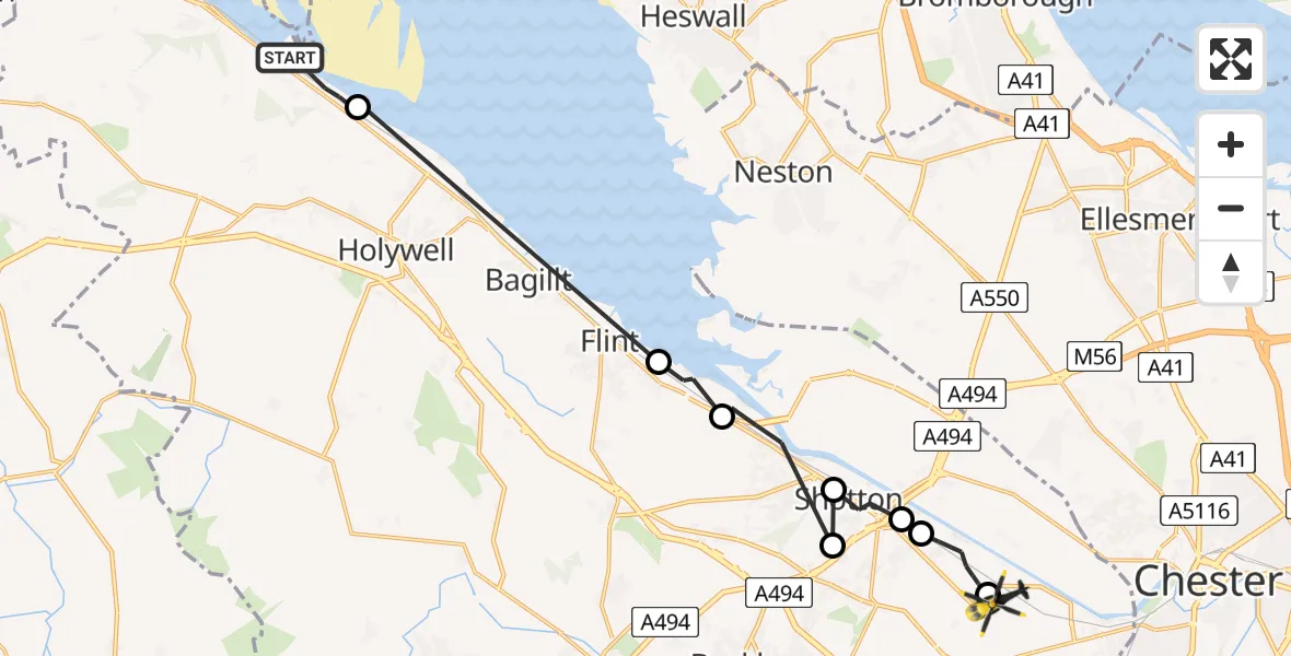 Routekaart van de vlucht: Police Helicopter to Hawarden Airport, Hawarden Airport