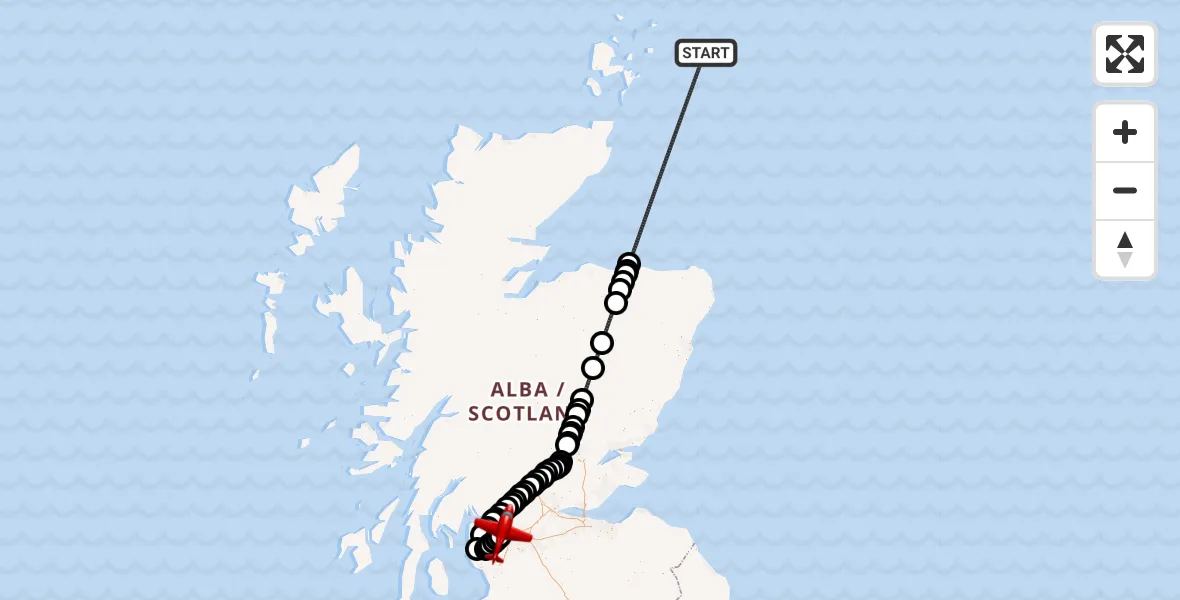 Flight route map: Air Ambulance Aircraft to Glasgow Airport, Glasgow Airport