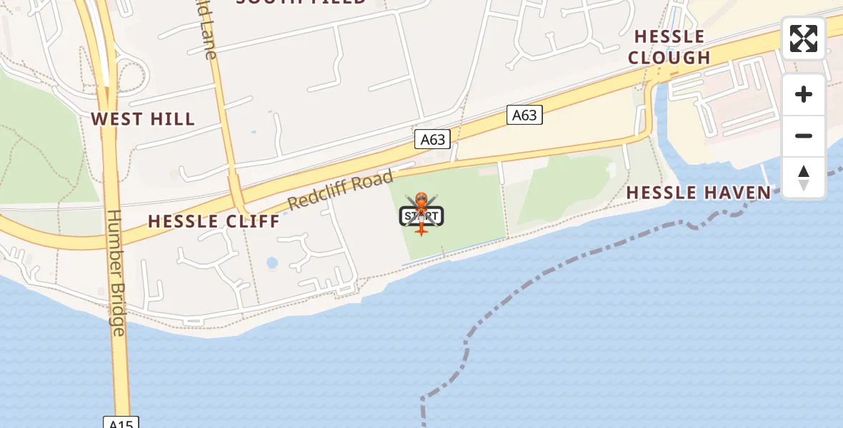 Flight path map showing Coastguard Helicopter route from Hessle to Hessle