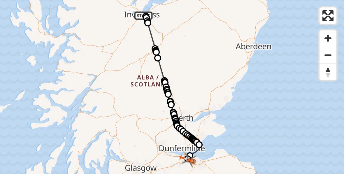 Flight route map: Coastguard Helicopter to Edinburgh Airport, Edinburgh Airport