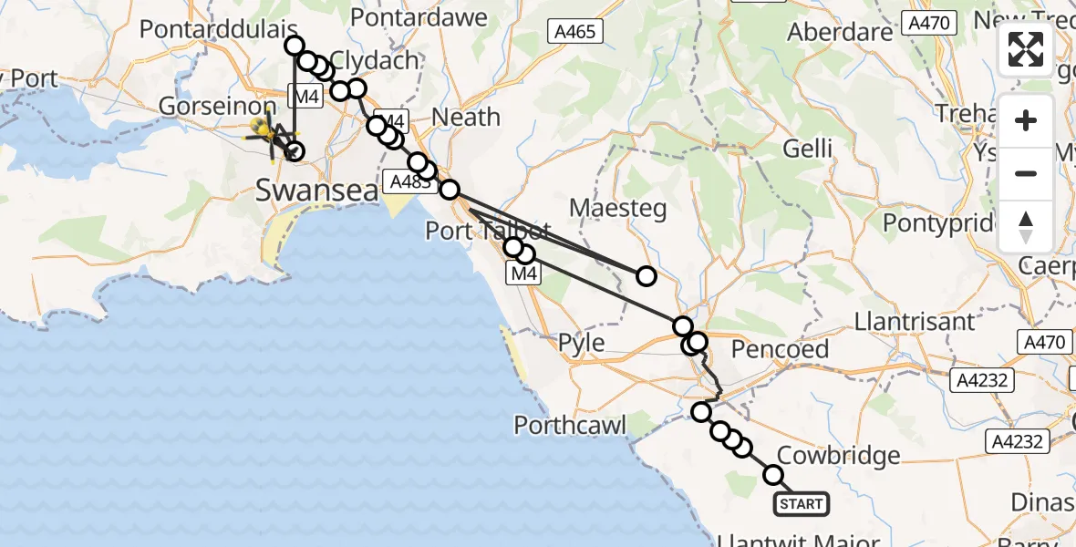 Routekaart van de vlucht: Police Helicopter to Swansea, Pontarddulais Road