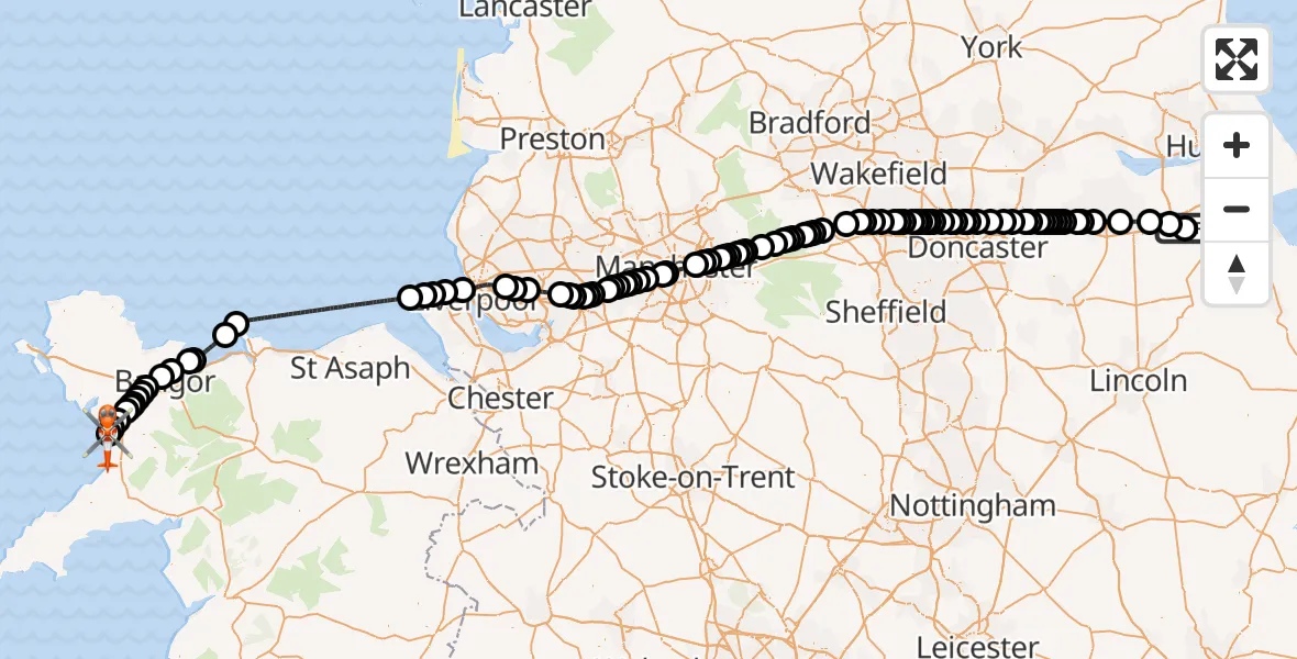 Flight route map: Coastguard Helicopter to Caernarfon Airport, Caernarfon Airport