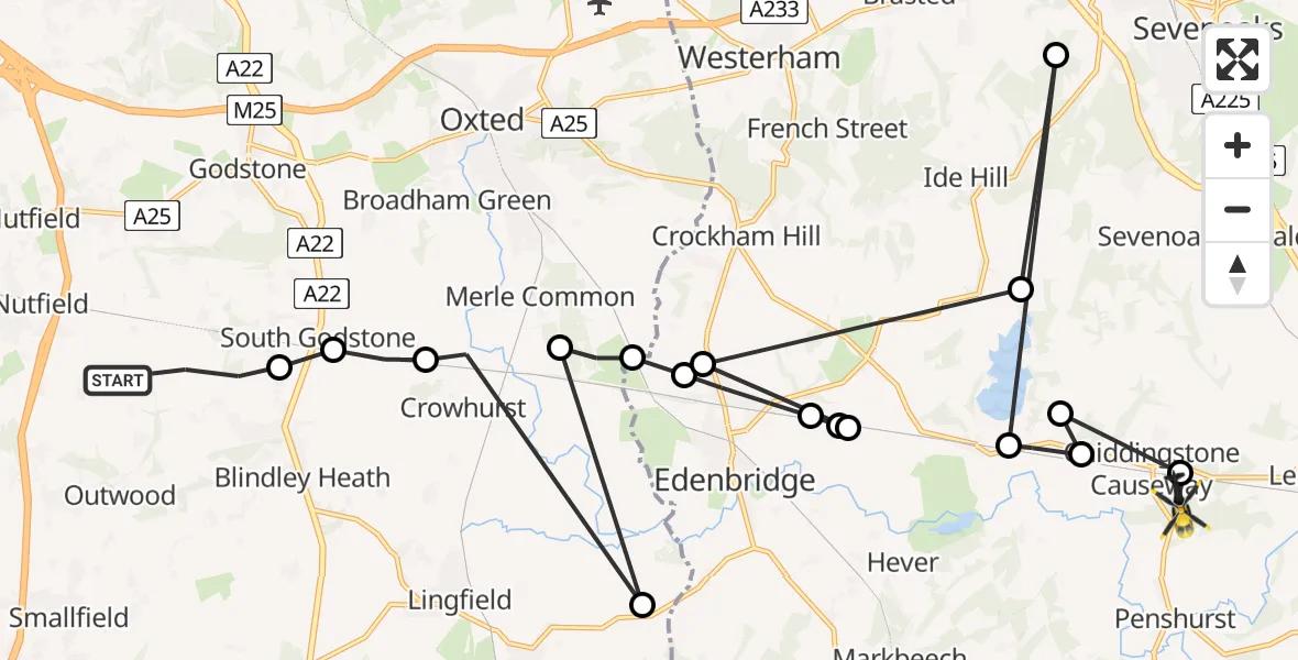 Routekaart van de vlucht: Police Helicopter to Chiddingstone Causeway, Penshurst Road