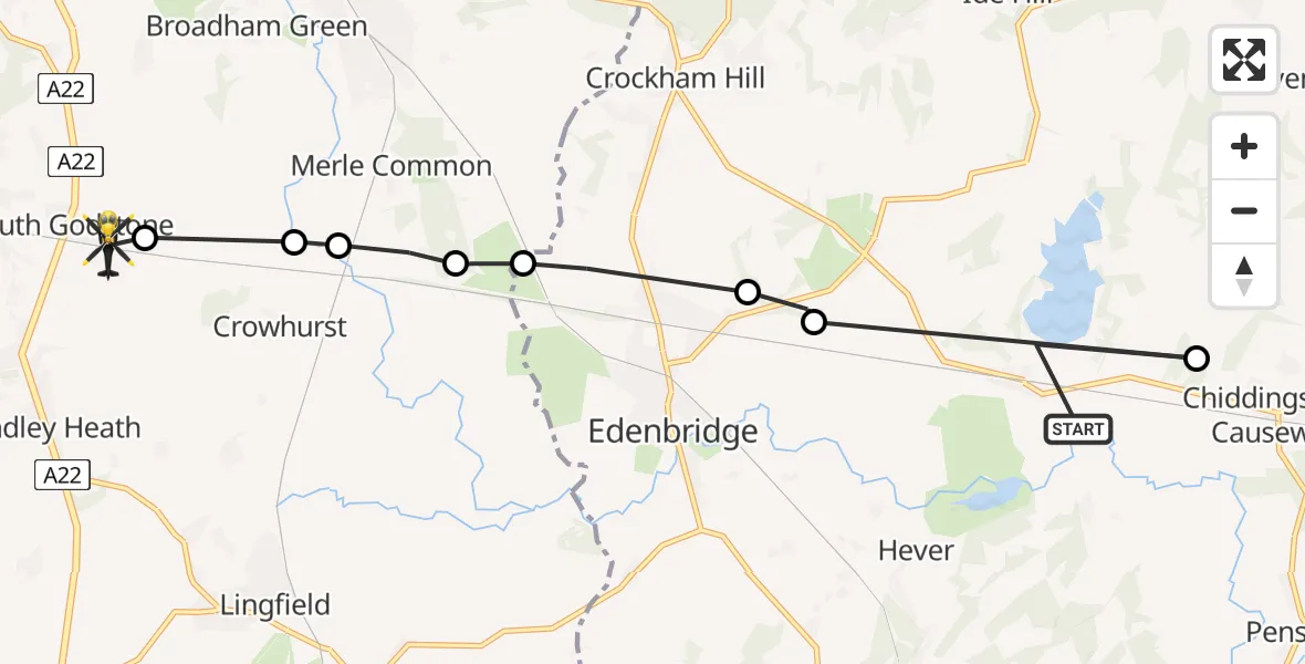 Routekaart van de vlucht: Police Helicopter to South Godstone, Lagham Road