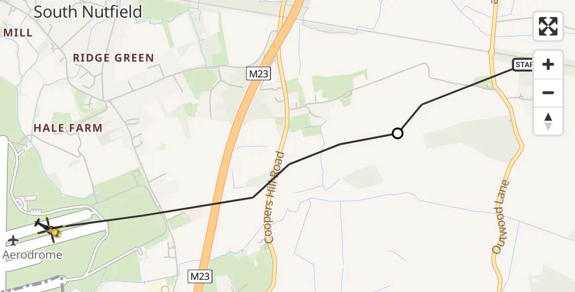 Flight route map: Police Helicopter to Redhill Aerodrome, Redhill Aerodrome