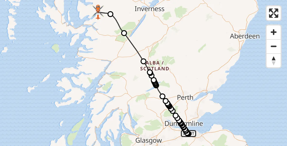 Routekaart van de vlucht: Coastguard Helicopter to Loch Monar, Edinburgh Airport