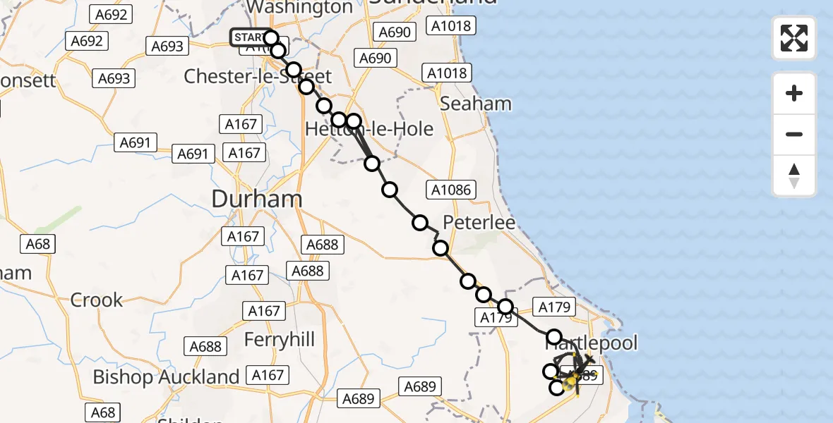 Routekaart van de vlucht: Police Helicopter to Hartlepool, Brierton Lane