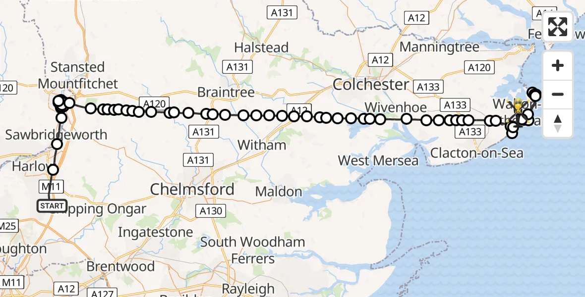 Flight route map: Police Helicopter to Tendring, Garden Road