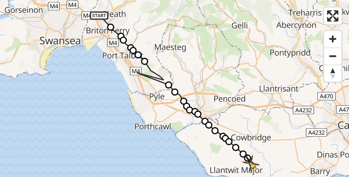 Routekaart van de vlucht: Police Helicopter to Eglwys Brewis, Eglwys Brewis